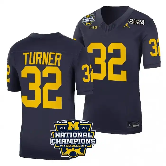 Michigan Wolverines Men's James Turner #32 Navy CFBPlayoff 2023 National Champions Limited FUSE College Football Jersey 2415JYXQ1