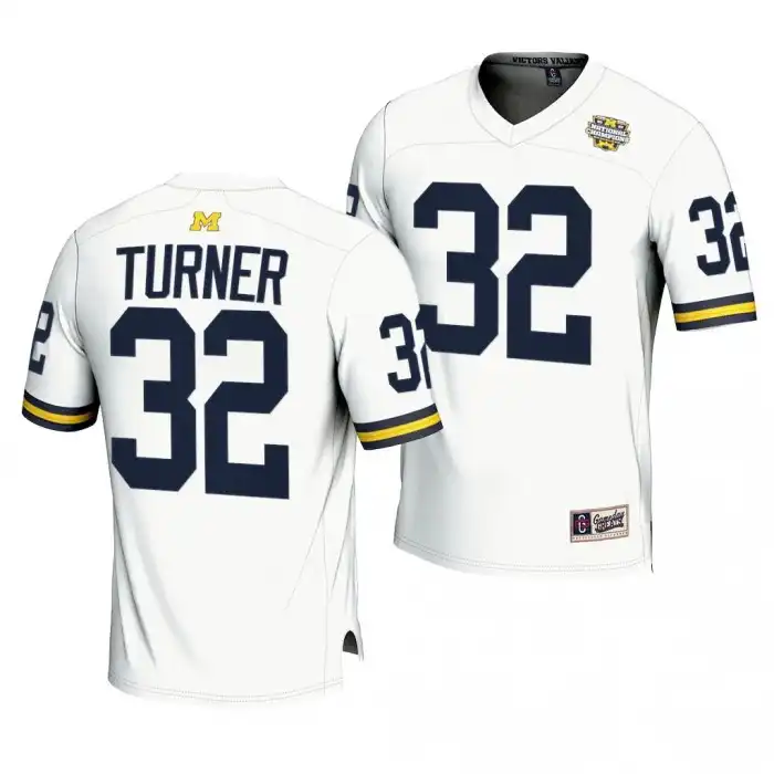 Michigan Wolverines Men's James Turner #32 White CFBPlayoff 2023 National Champions Lightweight Fashion College Football Jersey 2415IUWW6