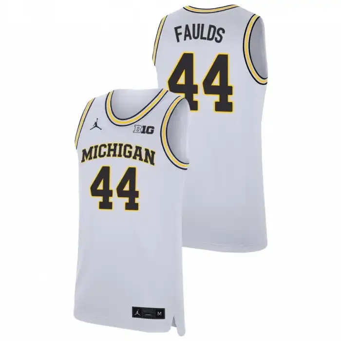 Michigan Wolverines Men's Jaron Faulds #44 Replica White College Basketball Jersey 2415SFQX2