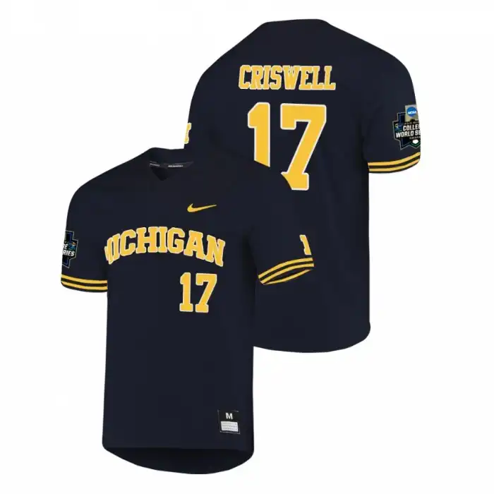 Michigan Wolverines Men's Jeff Criswell #17 World Series 2019 Navy College Baseball Jersey 2415HTRU8