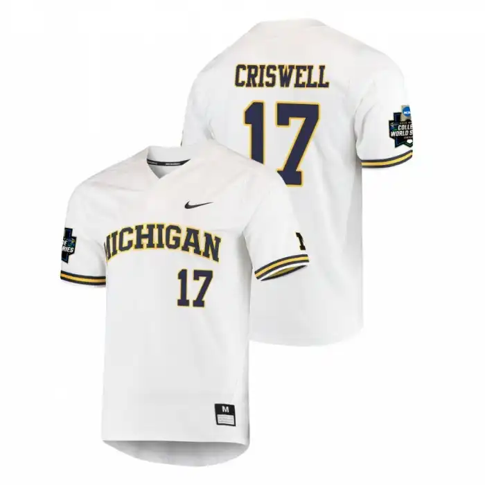 Michigan Wolverines Men's Jeff Criswell #17 World Series 2019 White College Baseball Jersey 2415SFBP4