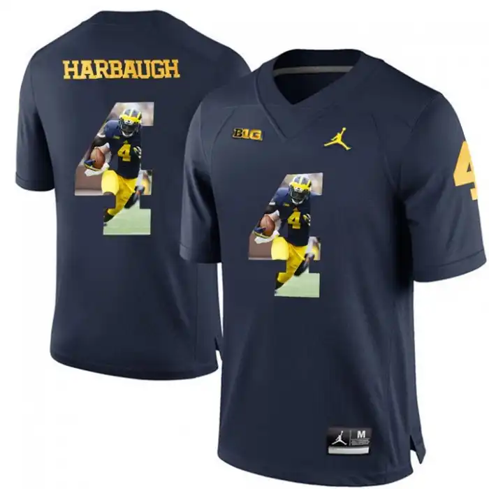 Michigan Wolverines Men's Jim Harbaugh #4 Blue Navy Premier Printing Player Portrait College Football Jersey 2415PJTN3