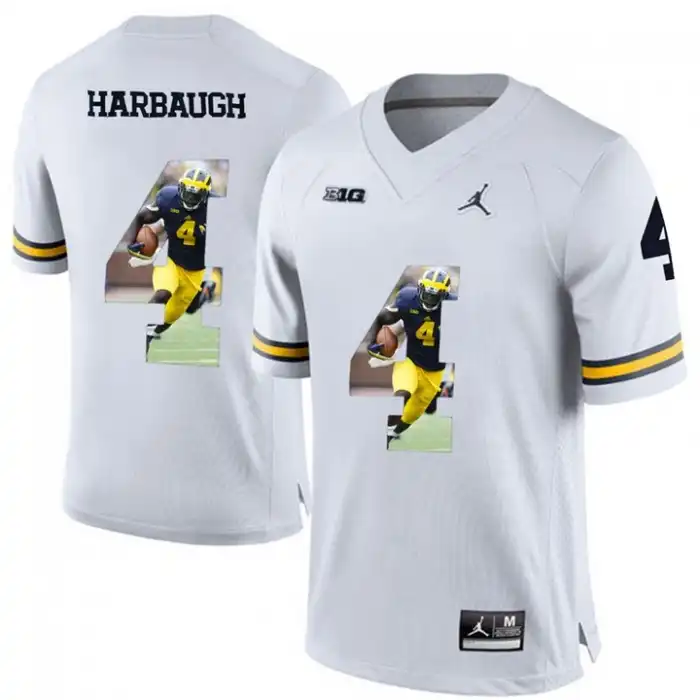 Michigan Wolverines Men's Jim Harbaugh #4 Printing Player Portrait White Premier College Football Jersey 2415OVIW1