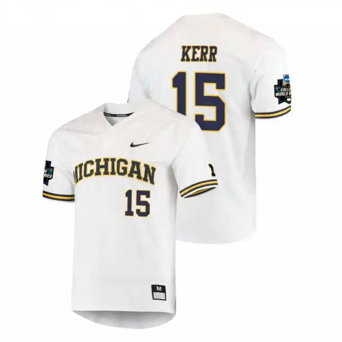 Michigan Wolverines Men's Jimmy Kerr #15 World Series 2019 White College Baseball Jersey 2415DHQW8