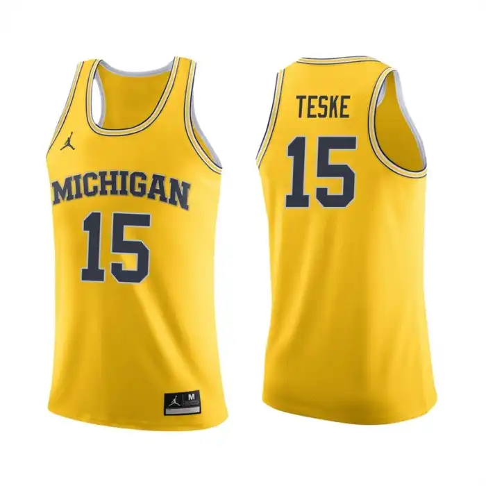 Michigan Wolverines Men's Jon Teske #15 Maize College Basketball Jersey 2415UBNF2