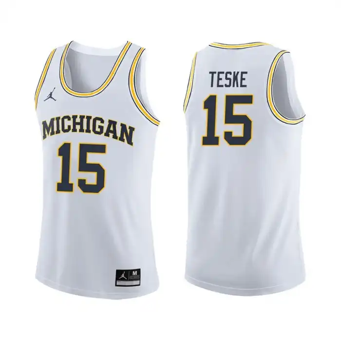 Michigan Wolverines Men's Jon Teske #15 White College Basketball Jersey 2415VMFM8