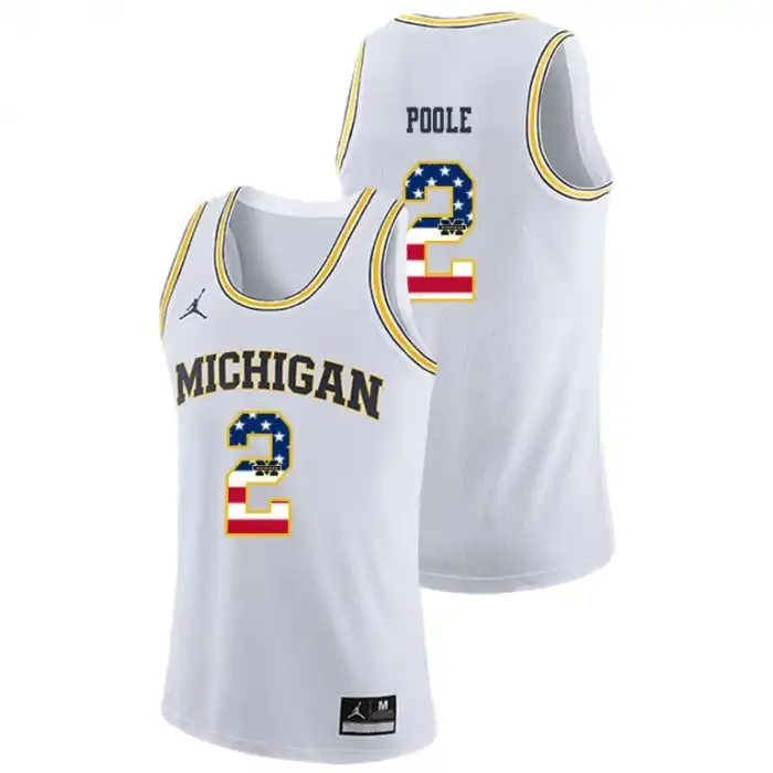 Michigan Wolverines Men's Jordan Poole #2 USA Flag White College Basketball Jersey 2415XSKF7