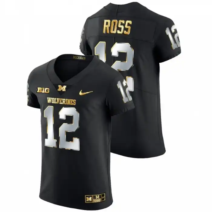 Michigan Wolverines Men's Josh Ross #12 Black Golden Edition Elite 2021-22 College Football Jersey 2415ODPZ7