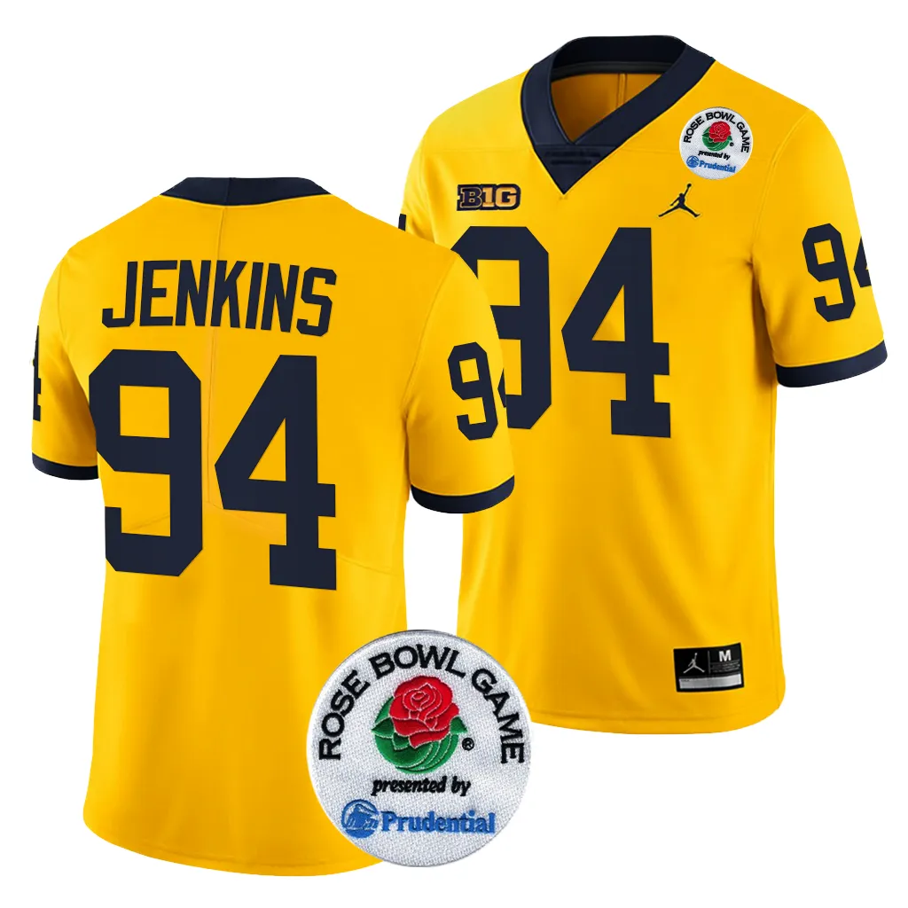 Michigan Wolverines Men's Kris Jenkins #94 Maize 2024 Rose Bowl Playoff College Football Jersey 2415FXTE4