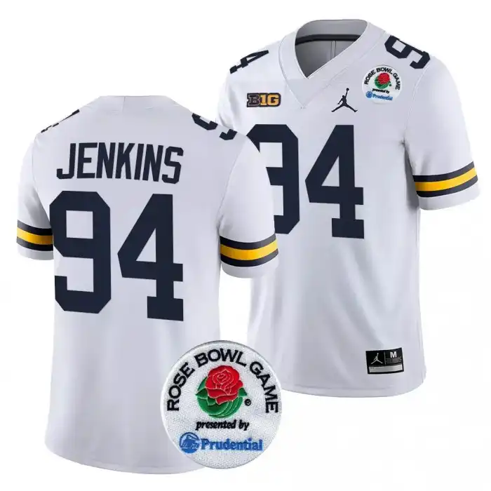 Michigan Wolverines Men's Kris Jenkins #94 White 2024 Rose Bowl Playoff College Football Jersey 2415OSIC8