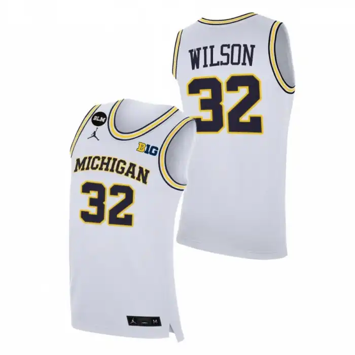 Michigan Wolverines Men's Luke Wilson #11 BLM White College Basketball Jersey 2415VMGH7