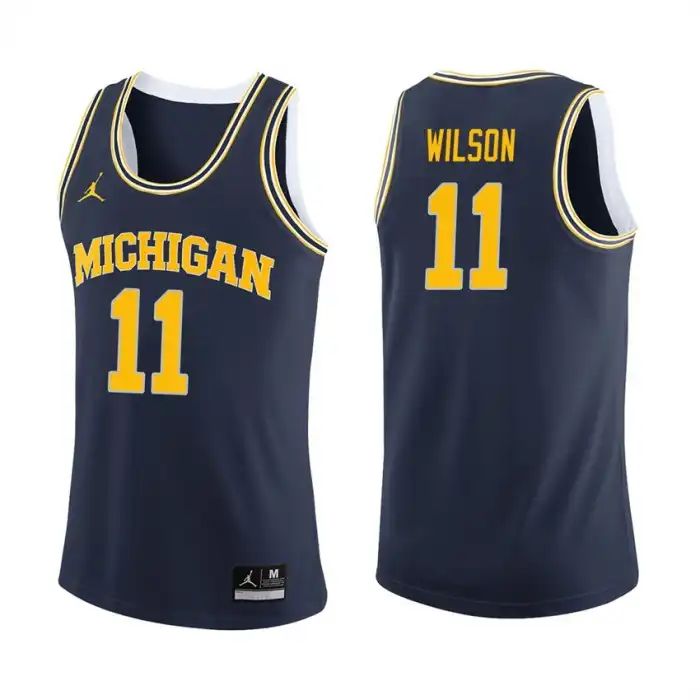 Michigan Wolverines Men's Luke Wilson #11 Navy College Basketball Jersey 2415PPTX6