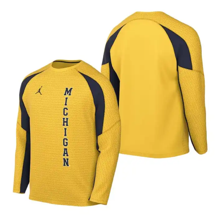 Michigan Wolverines Men's Maize Shooting Raglan Long Sleeve College Basketball T-Shirt 2415VDSJ3