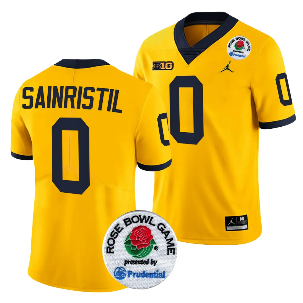 Michigan Wolverines Men's Mike Sainristil #0 Maize 2024 Rose Bowl Playoff College Football Jersey 2415ODFR6