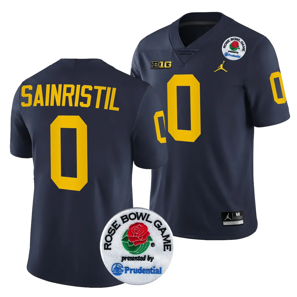 Michigan Wolverines Men's Mike Sainristil #0 Navy 2024 Rose Bowl Playoff College Football Jersey 2415UMAY3