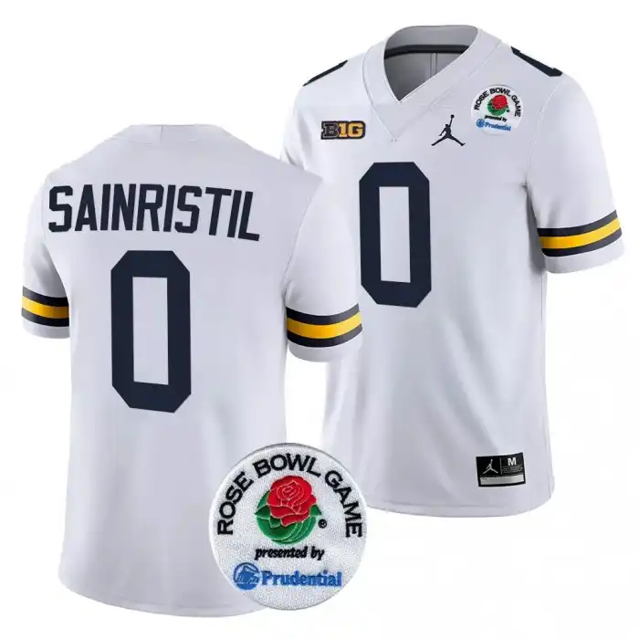 Michigan Wolverines Men's Mike Sainristil #0 White 2024 Rose Bowl Playoff College Football Jersey 2415ZRYH5