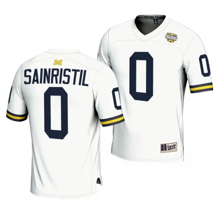 Michigan Wolverines Men's Mike Sainristil #0 White CFBPlayoff 2023 National Champions Lightweight Fashion College Football Jersey 2415KZEV7