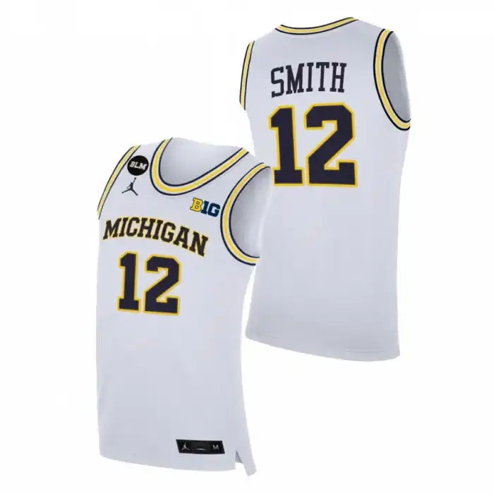 Michigan Wolverines Men's Mike Smith #12 BLM White College Basketball Jersey 2415KZDK4