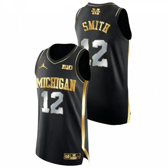 Michigan Wolverines Men's Mike Smith #12 Black Golden Edition College Basketball Jersey 2415GMVJ3