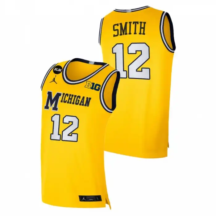 Michigan Wolverines Men's Mike Smith #12 Yellow 2021 BLM Limited Social Justice College Football Jersey 2415KZLX5