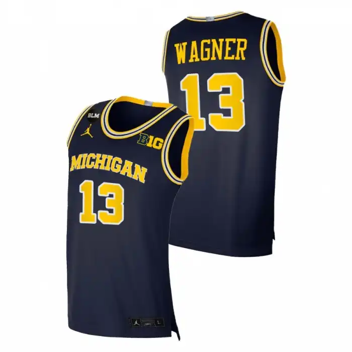 Michigan Wolverines Men's Moritz Wagner #13 Navy 2021 BLM Home Social Justice College Football Jersey 2415FCAL3