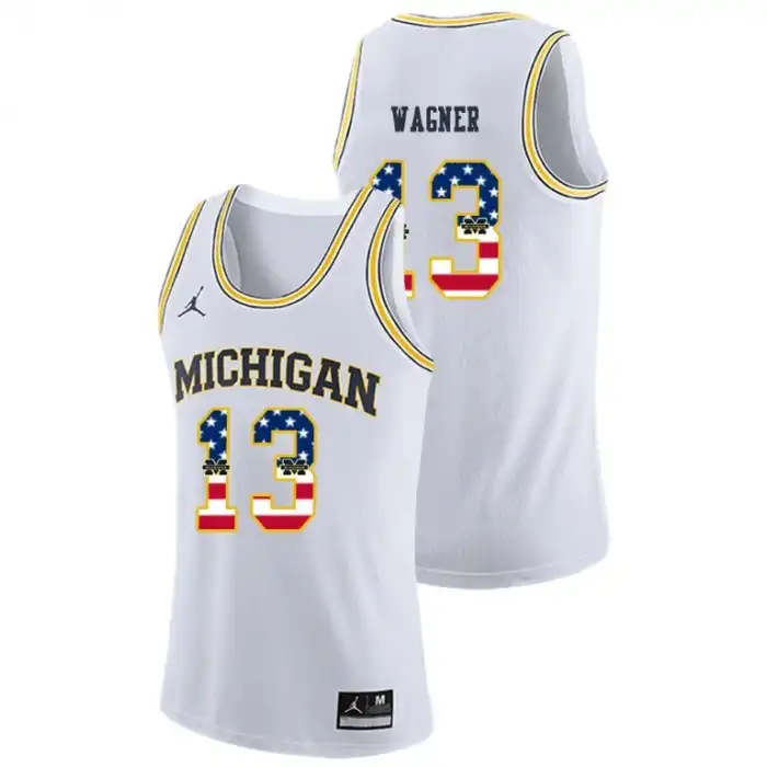 Michigan Wolverines Men's Moritz Wagner #13 USA Flag White College Basketball Jersey 2415JREI6