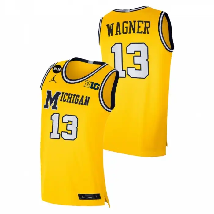 Michigan Wolverines Men's Moritz Wagner #13 Yellow 2021 BLM Away Social Justice College Football Jersey 2415IJTH7