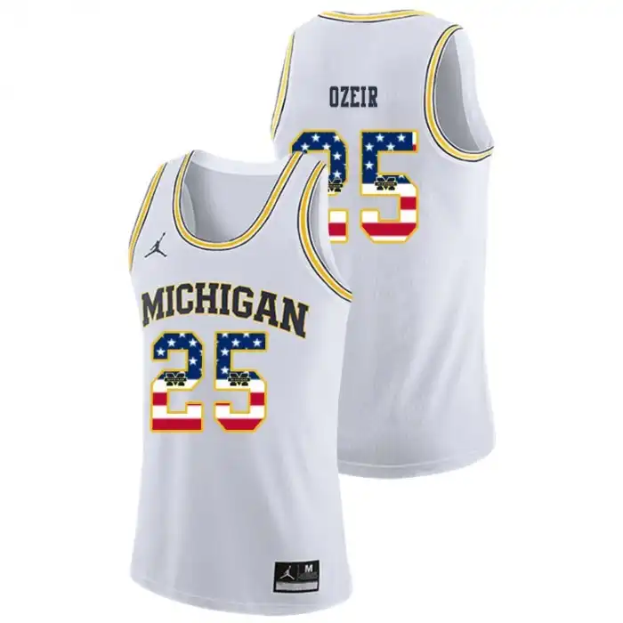 Michigan Wolverines Men's Naji Ozeir #25 USA Flag White College Basketball Jersey 2415YSXN4