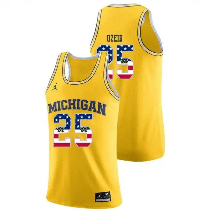 Michigan Wolverines Men's Naji Ozeir #25 USA Flag Yellow College Basketball Jersey 2415EHUT0