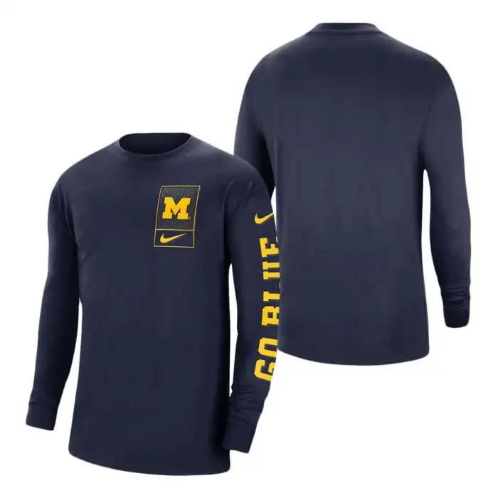 Michigan Wolverines Men's Navy Nike Seasonal Max90 2-Hit Long Sleeve College Football T-Shirt 2415IGLN0