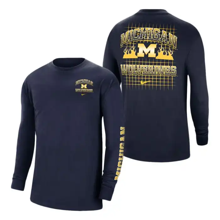 Michigan Wolverines Men's Navy Tour Max 90 Long Sleeve College Football T-Shirt 2415CQXI2