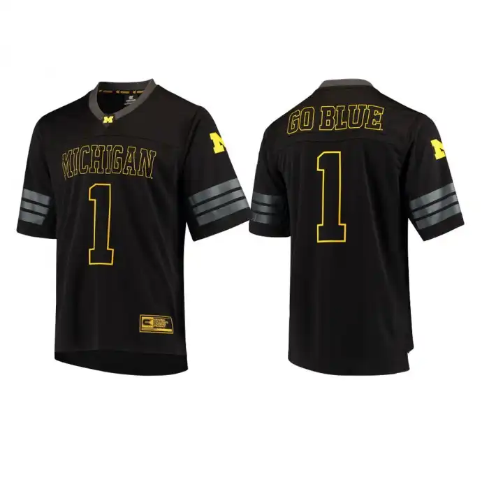 Michigan Wolverines Men's Number #1 Colosseum Blackout Black College Football Jersey 2415XTNB7