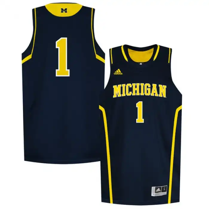 Michigan Wolverines Men's Number #1 Navy College Basketball Jersey 2415VWNQ7