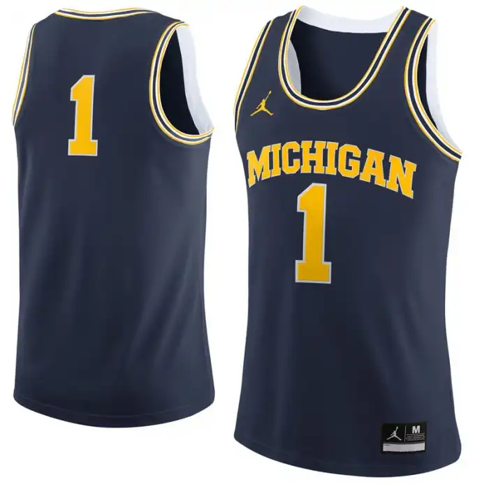 Michigan Wolverines Men's Number #1 Replica Navy College Basketball Jersey 2415IBYQ8