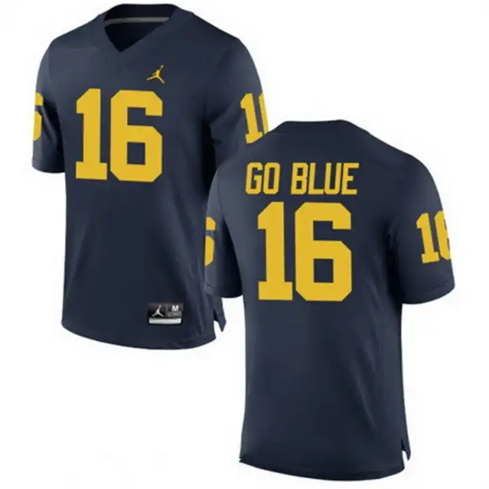 Michigan Wolverines Men's Number #16 Navy GO BLUE Game Alumni College Football Jersey 2415CWCM0