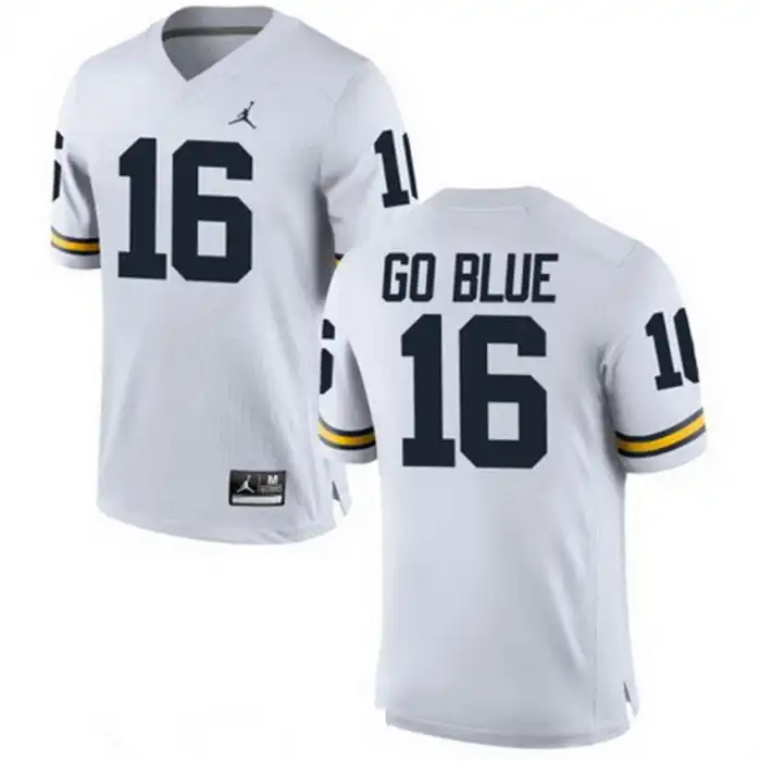 Michigan Wolverines Men's Number #16 White GO BLUE Game Alumni College Football Jersey 2415LZXV5