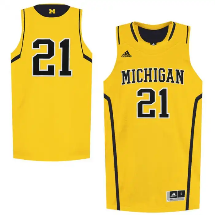 Michigan Wolverines Men's Number #21 Maize College Basketball Jersey 2415OKSM2