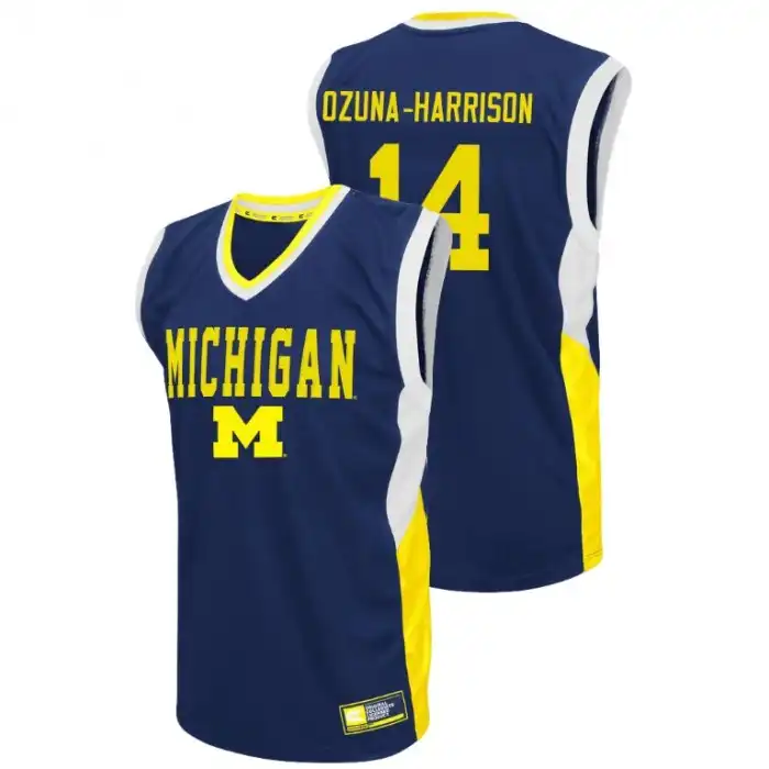 Michigan Wolverines Men's Rico Ozuna-Harrison #14 Fadeaway Blue College Basketball Jersey 2415BJOT6