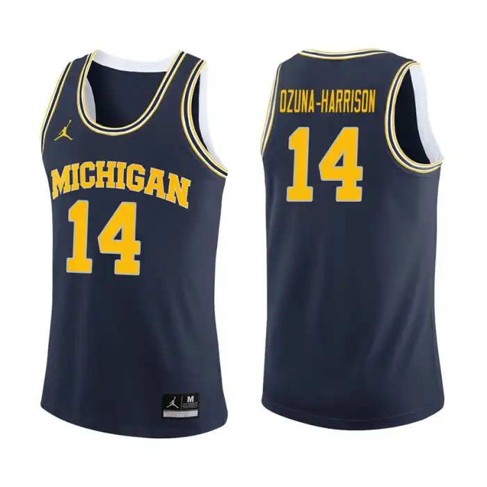 Michigan Wolverines Men's Rico Ozuna-Harrison #14 Navy College Basketball Jersey 2415WNZO1