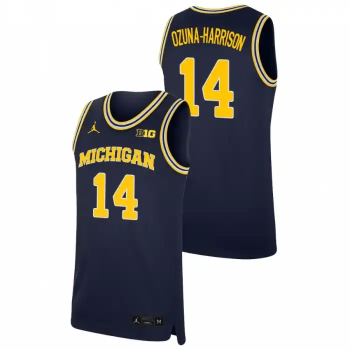 Michigan Wolverines Men's Rico Ozuna-Harrison #14 Replica Navy College Basketball Jersey 2415XEQM3