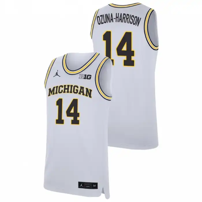 Michigan Wolverines Men's Rico Ozuna-Harrison #14 Replica White College Basketball Jersey 2415KOCM0