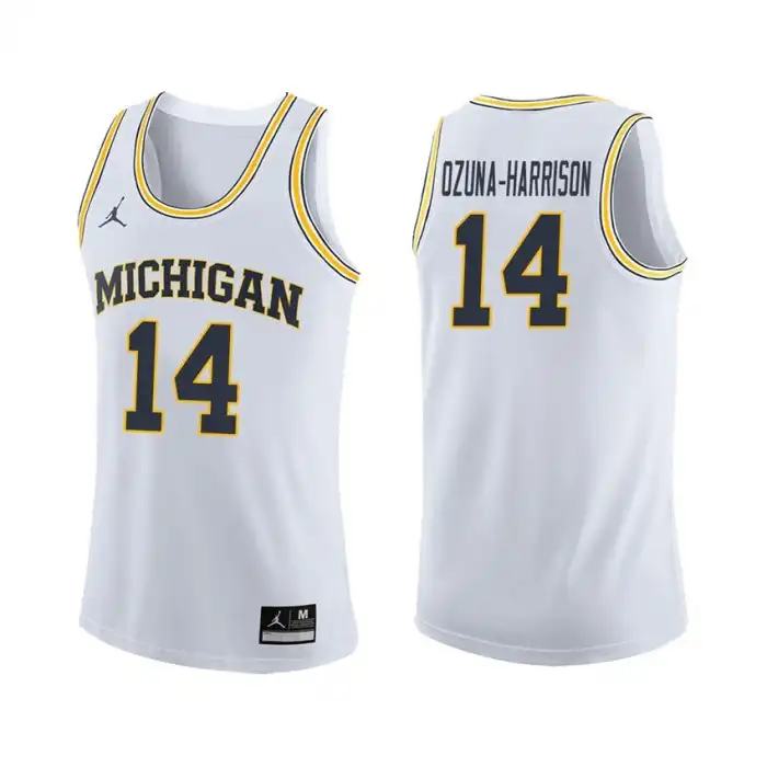 Michigan Wolverines Men's Rico Ozuna-Harrison #14 White College Basketball Jersey 2415SRLL0