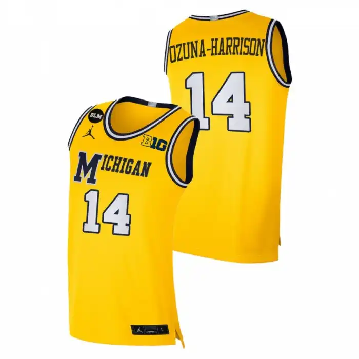 Michigan Wolverines Men's Rico Ozuna-Harrison #14 Yellow 2021 BLM Limited Social Justice College Football Jersey 2415EKMW8