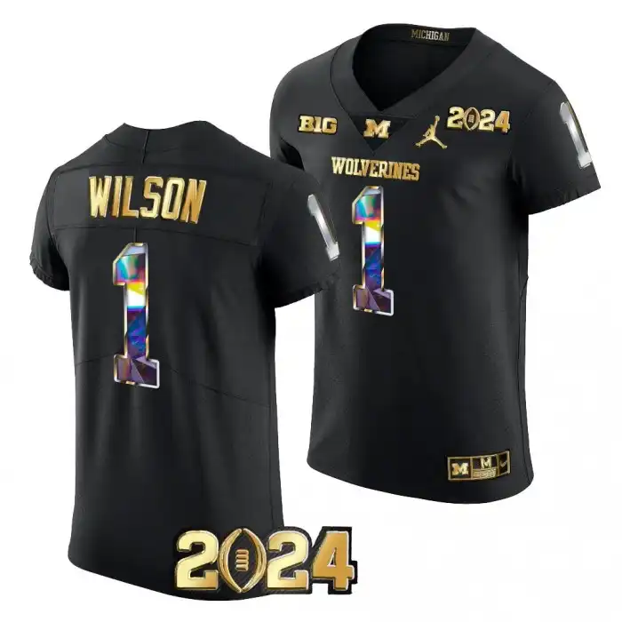 Michigan Wolverines Men's Roman Wilson #1 Black Golden Diamond CFBPlayoff 2023 National Champions College Football Jersey 2415YPRB1