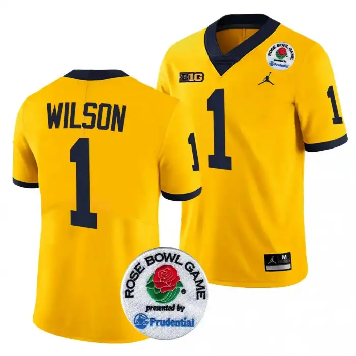 Michigan Wolverines Men's Roman Wilson #1 Maize 2024 Rose Bowl Playoff College Football Jersey 2415GOZU7