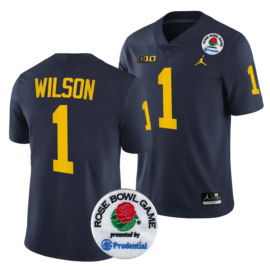 Michigan Wolverines Men's Roman Wilson #1 Navy 2024 Rose Bowl Playoff College Football Jersey 2415TTDH8