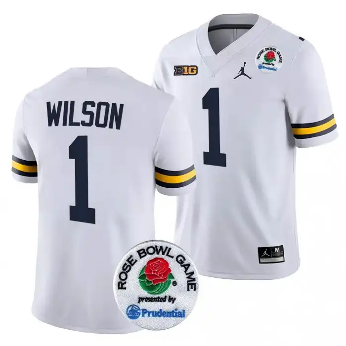 Michigan Wolverines Men's Roman Wilson #1 White 2024 Rose Bowl Playoff College Football Jersey 2415RFJL7