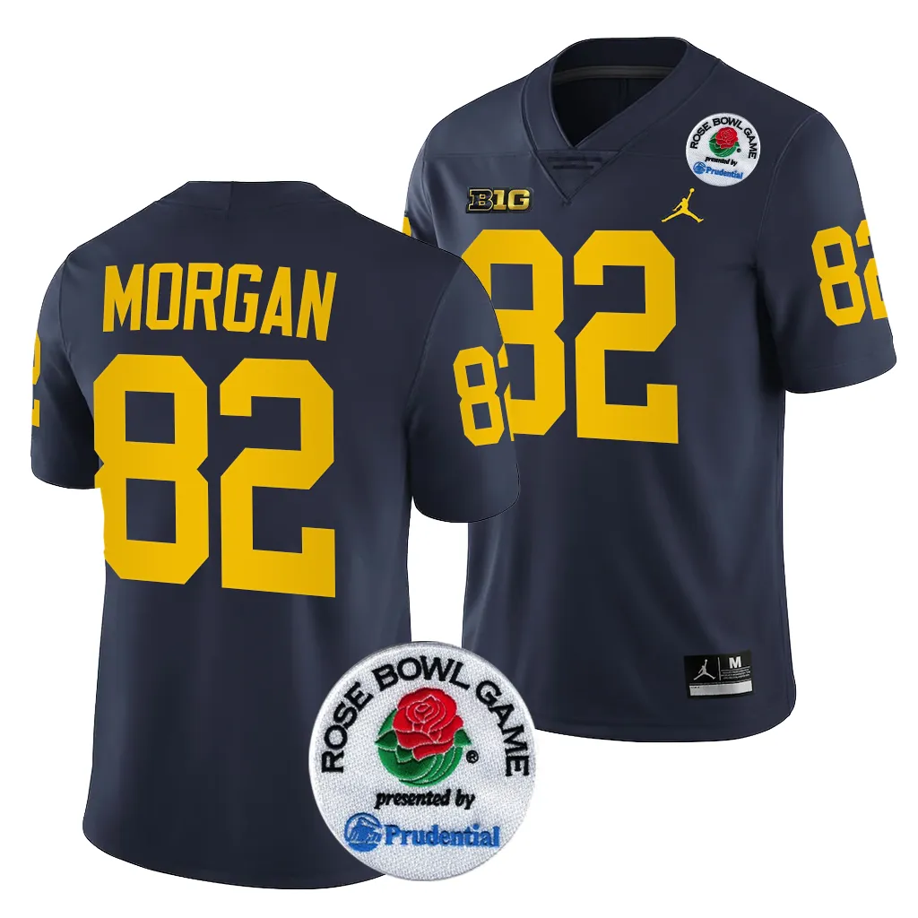 Michigan Wolverines Men's Semaj Morgan #82 Navy 2024 Rose Bowl Playoff College Football Jersey 2415MJKS0