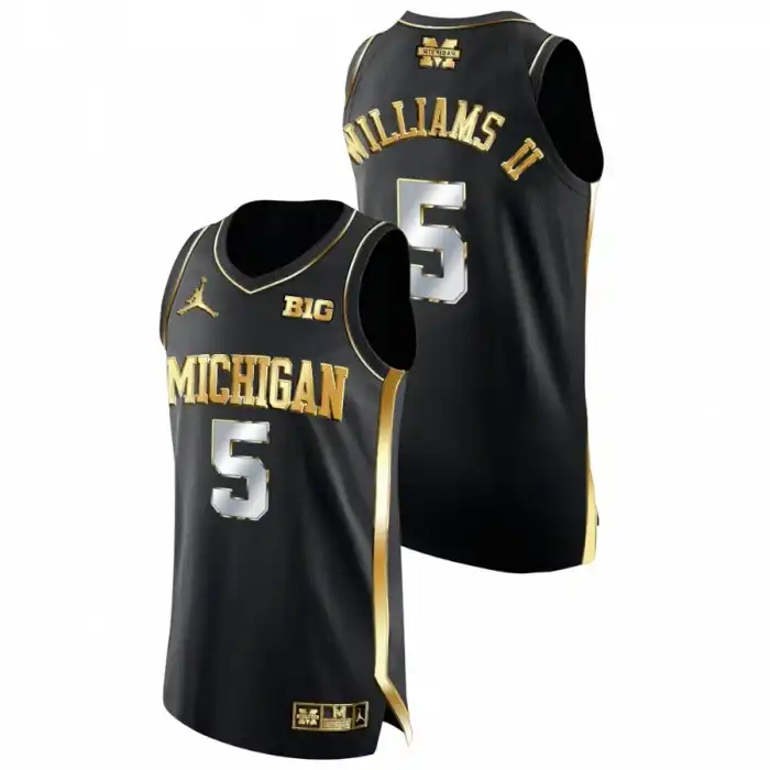 Michigan Wolverines Men's Terrance Williams II #5 Black Golden Edition College Basketball Jersey 2415XOKR4