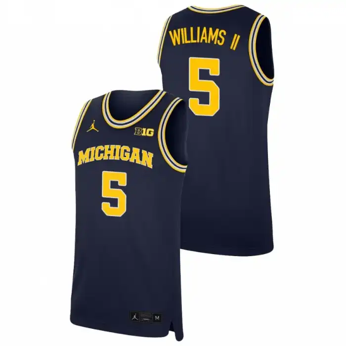 Michigan Wolverines Men's Terrance Williams II #5 Replica Navy College Basketball Jersey 2415UNZF5